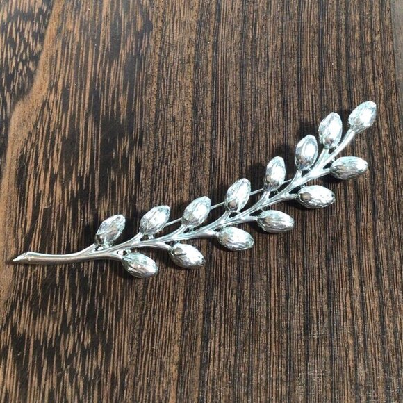 Vintage Silver Tone Leaf Branch Brooch Pin - Picture 2 of 4